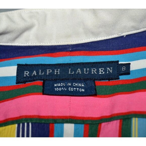 Ralph Lauren Rainbow Stripe Collarless Button Dress Shirt Ladies 8 French Cuffs - Picture 9 of 10